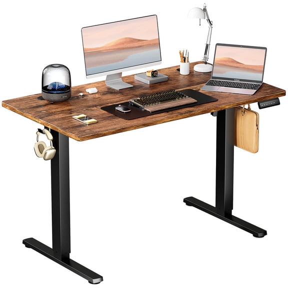 EBQOSK Ergonomic Height Adjustable Table with T-Shaped Metal Bracket Modern Computer Workstations Brown 48"
