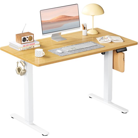EBQOSK Ergonomic Height Adjustable Table with T-Shaped Metal Bracket Modern Computer Workstations Wood 40"