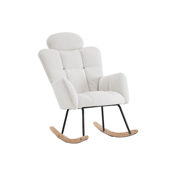 EBQOSK Fabric Upholstered Nursery Rocking Glider Chair Modern Accent Armchair Padded Seat with High Backrest and Pillow for Living Room Bedroom Ivory