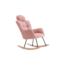 EBQOSK Fabric Upholstered Nursery Rocking Glider Chair Modern Accent Armchair Padded Seat with High Backrest and Pillow for Living Room Bedroom Pink