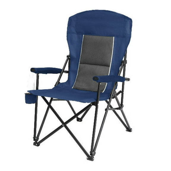 EBQOSK High Back Heavy Duty Lawn Chair Support 250LBS, Portable Collapsible Chair with Cup Holder Navy Blue