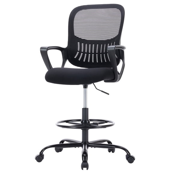 EBQOSK Home Office Desk Chair, Ergonomic Office Chair Height Adjustable, Lumbar Support Breathable Mesh Swivel Rolling Work for Home Bedroom Study Student Black (Footrest & Fixed Handrail)