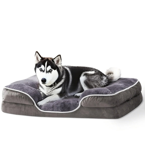 EBQOSK Memory Foam Pet Bed for Small Dogs & Cats with Washable Removable Cover Non-Slip Base Waterproof Liner Gray M