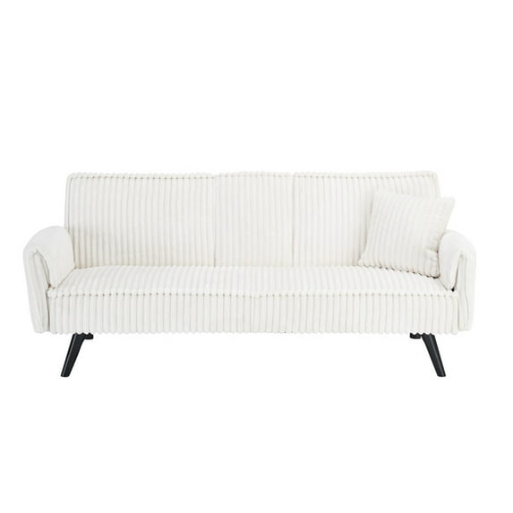 EBQOSK Minimalist Style, Straight-Line Corduroy Sofa Suitable for Sitting and Lying In The Living Room and Bedroom White