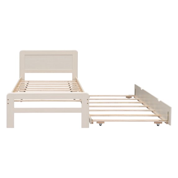 EBQOSK Modern Design Platform Bed Frame with 2 Drawers Beige