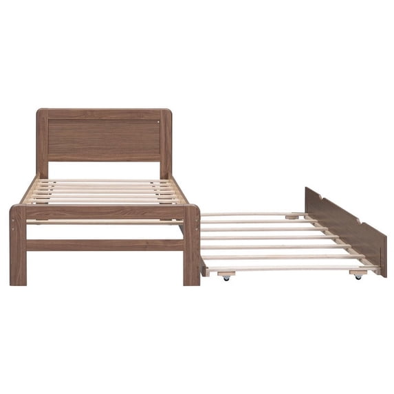 EBQOSK Modern Design Platform Bed Frame with 2 Drawers Walnut