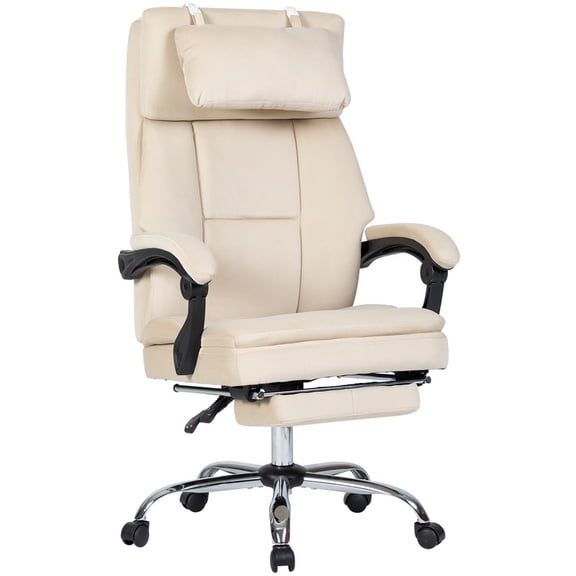 EBQOSK Office Chair, Big and Tall Executive Office Chair with Footrest & Removable Headrest, High Back Ergonomic Computer Desk Chair Work Chair with Comfortable Frosted Velvet Beige