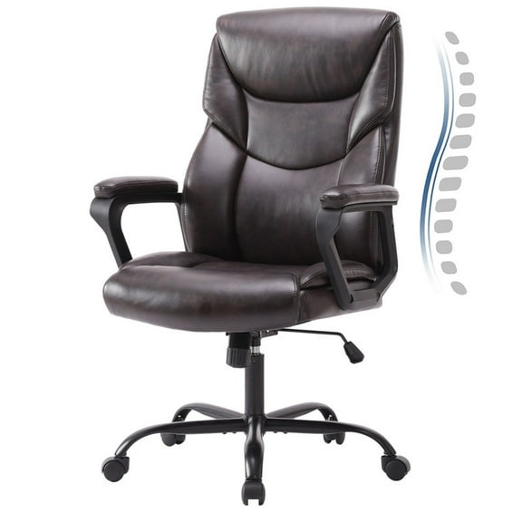 EBQOSK PU Leather Office Chair with Adjustable Flip-up Armrest,Lumbar Support, Strong Metal Base Brown