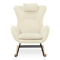 thumbnail image 1 of EBQOSK Rocking Chair Nursery, Teddy Upholstered Rocker Glider Chair with High Backrest, Adjustable Headrest & Pocket, Comfy Glider Chair for Nursery, Bedroom, Living Room, offices, Rubber wood Beige, 1 of 7