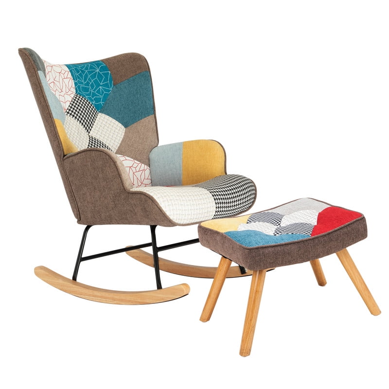 EBQOSK Rocking Chair with ottoman, Mid Century Fabric Rocker Chair with ...