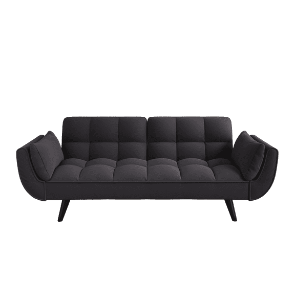 EBQOSK Small Space Sofa with Soft Armrests & Throw Pillows Black