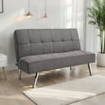 thumbnail image 1 of EBQOSK Sofa Bed with Armrest Two Holders Wood Frame, Stainless Leg, Futon PVC Gray 2, 1 of 7
