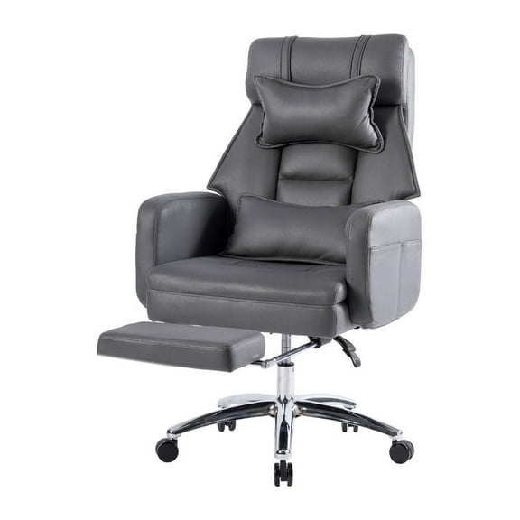 EBQOSK Swivel Ergonomic Office Chair, Technology Leather High Back Office Chair with Lumbar Support Headrest, Sedentary Comfortable Boss Chair, 155° Reclining Computer Chair Dark Gray