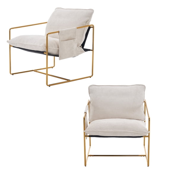 EBQOSK Upholstered Hanging Armchair with Arm Pocket Metal Frame, Crushed Foam Cushions and Skin-Friendly Braid for Living Room and Bedroom White