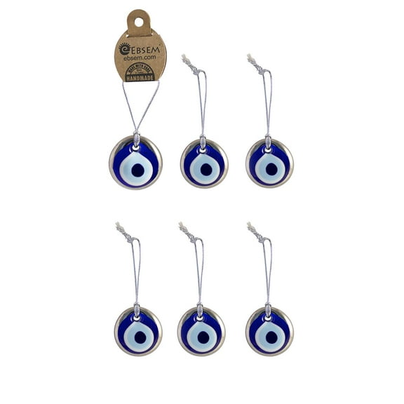 EBSEM Platinum Plating Handmade Evil Eye Turkish Greek Glass Charm Decorative Ornament for Good Luck, Success and Protection (1.5" Set of Six)