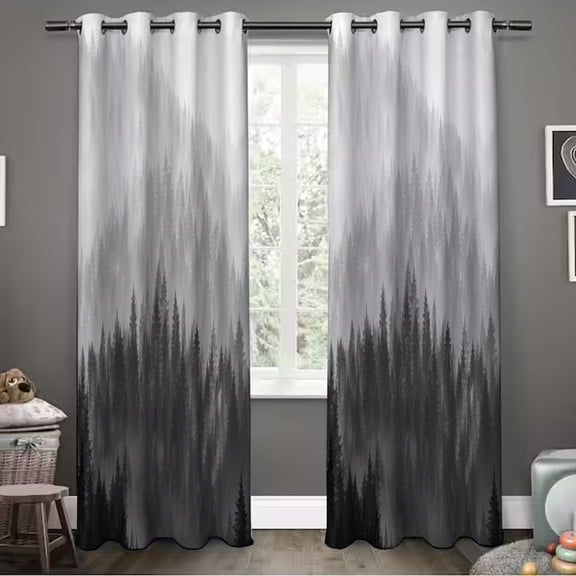 EBSTL Gray Black Forest Blackout Curtains, Gradient Color Misty Mountain Curtains for Living Room Nature Foggy Forest Room Darkening Curtains for Bedroom, 63/84 L inch 2 Panels Set