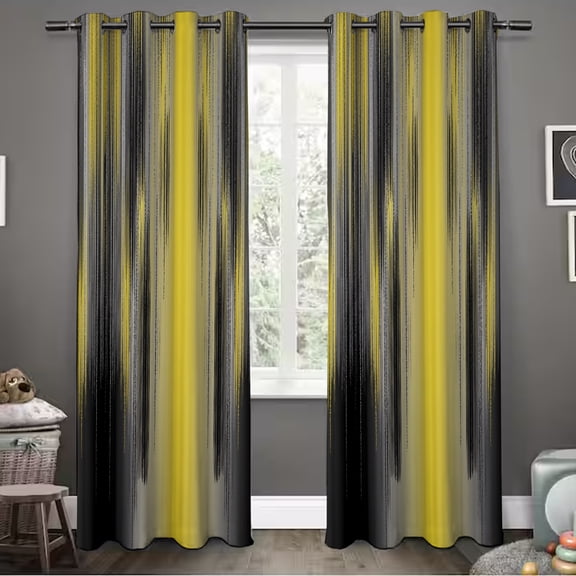 EBSTL Yellow and Black Curtains for Bedroom Living Room 2 Panels, 63/84 Inch Modern Art Blackout Curtains for Kids Adults Messy Rust Darkening Drapes Gradient