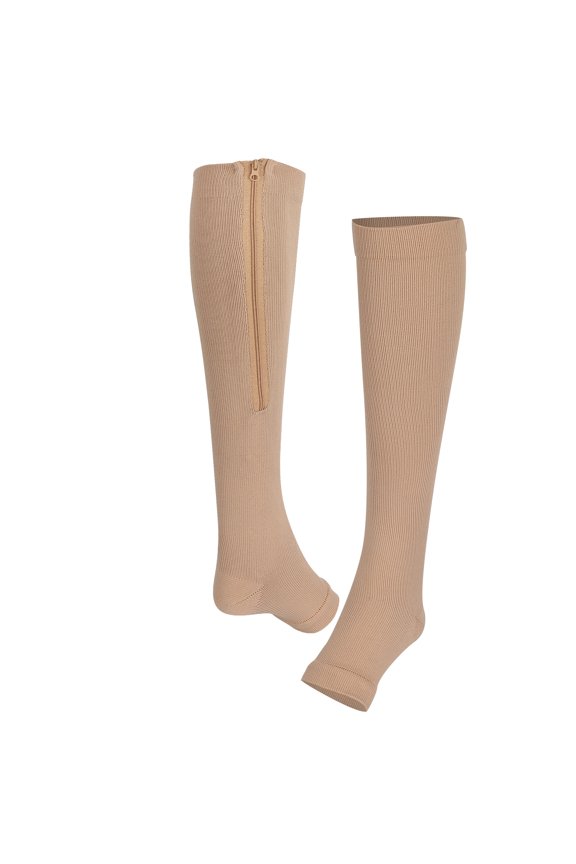 2pcs Zippered Compression Socks Elastic Stockings Open Toe Leg Supports