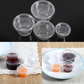 EBTOOLS 50Pcs Disposable Plastic Condiment Sauce Cup Clear Chili Sauce Chutney Cups Boxes With Lid, Kitchen Party Banquet Plastic Chutney Cup