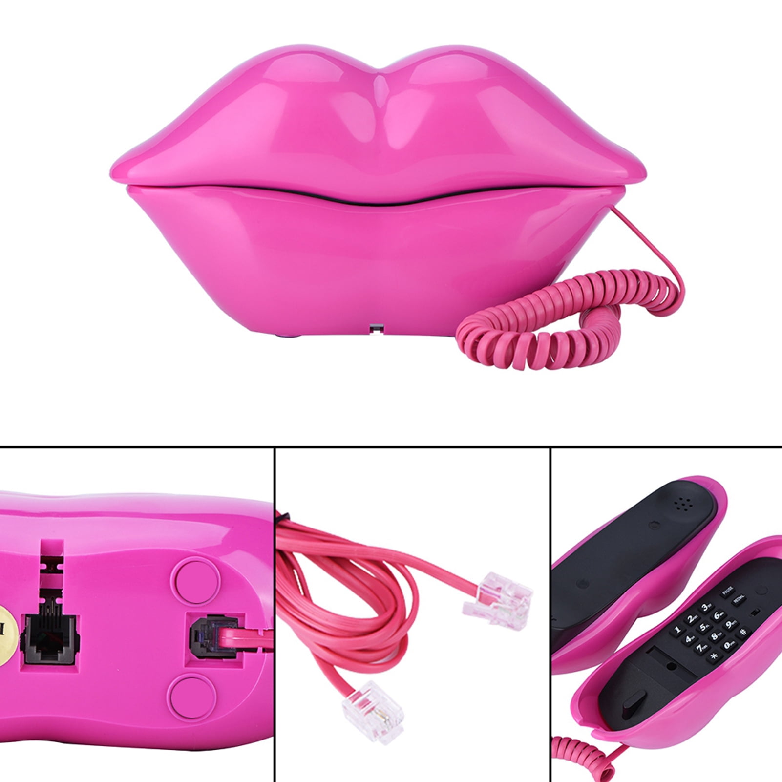 EBTOOLS Corded Telephone,Wired Desktop Funny Rose Red Lip Landline