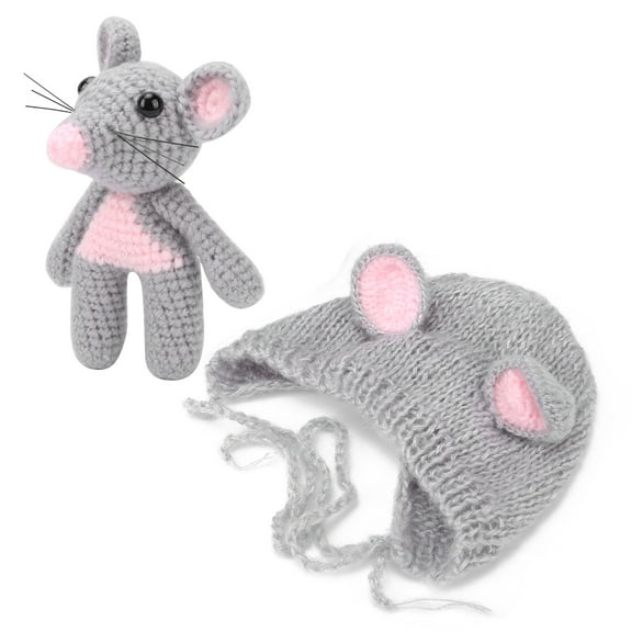 EBTOOLS Newborn Baby Girl Boy Crochet Knit Mouse Hat Doll Set Infant Photography Prop
