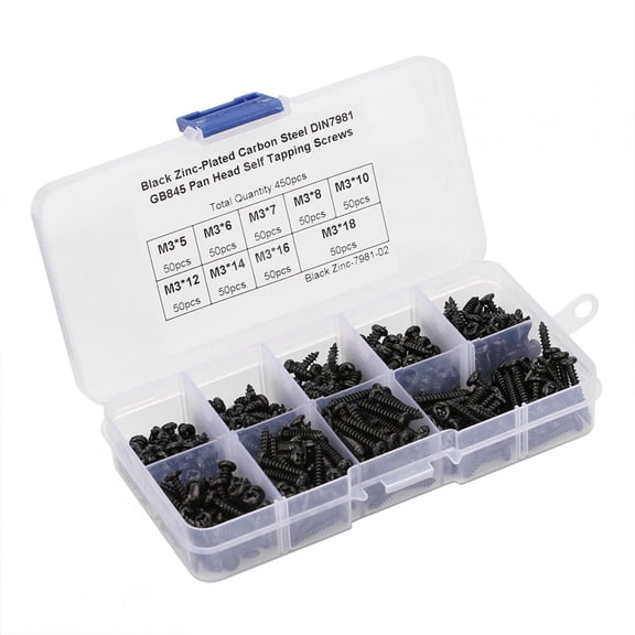 EBTOOLS Self Tapping Screws Set Stainless Steel Black M3 Pan Head Assortment Kit For Plastic Wood Soft Metal 450Pcs
