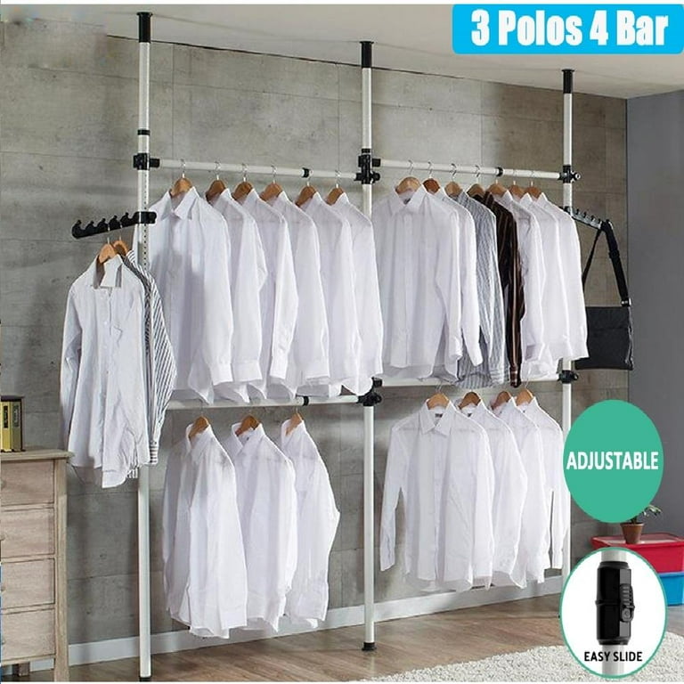 EBTOOLS Telescopic Wardrobe Organizer DIY Shelf Hanger Holds Movable Hanging Rail Adjustable Rack with Dust Curtain Clothes Wardrobe 3 Poles 4 Bars