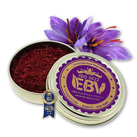 EBV 5Gr Top Grade Super Negin Saffron Threads, Grade A+ ISO 3632 Compliant (Lab Tested Crocin 280+) Award-Winning - 100% Pure All Red Saffron for Tea, Paella, Tahchin