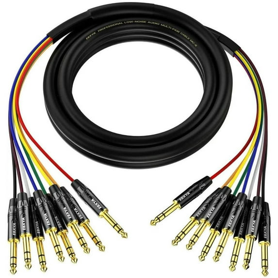EBXYA 1/4 Inch TRS Cable 8-in-1 Patch Bay Snake, Color-Coded Balanced & Tangle-Free for Audio Mixer, Studio Recording & Live Sound