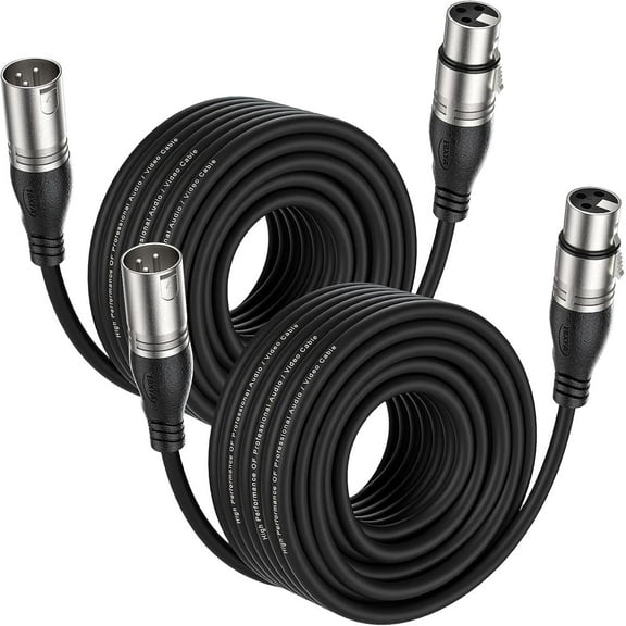 EBXYA XLR Cable Male to Female 100ft (30.5m) 2-Pack, 24AWG Oxygen-Free Copper with Double-Shielding for Large Venue PA, Stage & Church Sound Systems