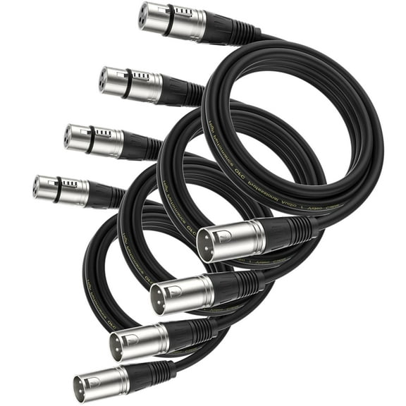 EBXYA XLR Cable 4-Pack Male to Female 3ft All-Black Audio Cable with Tangle-Free Coiled Packaging & Durable Connectors for Live Events, Band Practice, Church Sound & Studio