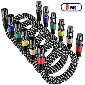 EBXYA Braided XLR Cables 6-Pack 0.5m, Color-Coded Connectors & Tangle-Free for Audio Rack, Patch Bay & Studio Setup
