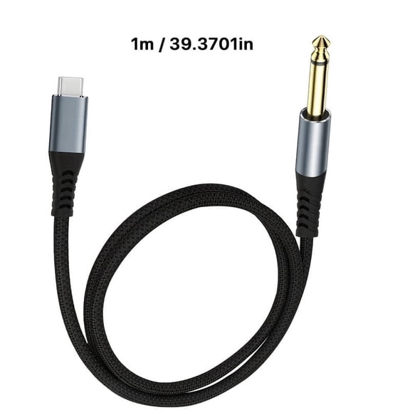 USB C to 1/4 Inch TS Mono Audio Interface Cable, EBXYA Built-in DAC for Direct Recording, 1M Low-Latency Cable for Guitar/Bass to Computer, Metal Housing