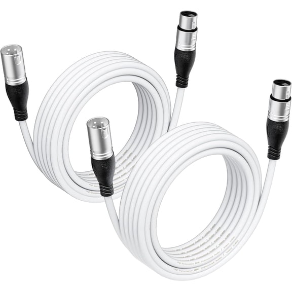 EBXYA XLR Cable Male to Female 3m (10ft) 2-Pack with Gold-Plated Connectors & Clean White Jacket for Studio Use, Podcasting & Home Recording