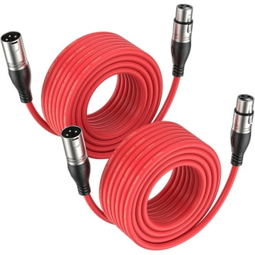 EBXYA 10ft XLR Microphone Cable Bundle 2 packs - Premium Balanced Audio with 3-Pin Male to Female Connectors, Red
