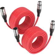 Red XLR Cable Male to Female 10ft 2-Pack By EBXYA, Color-Coded & Tangle-Free for Multi-Channel Mixer, Live Sound and Studio Recording