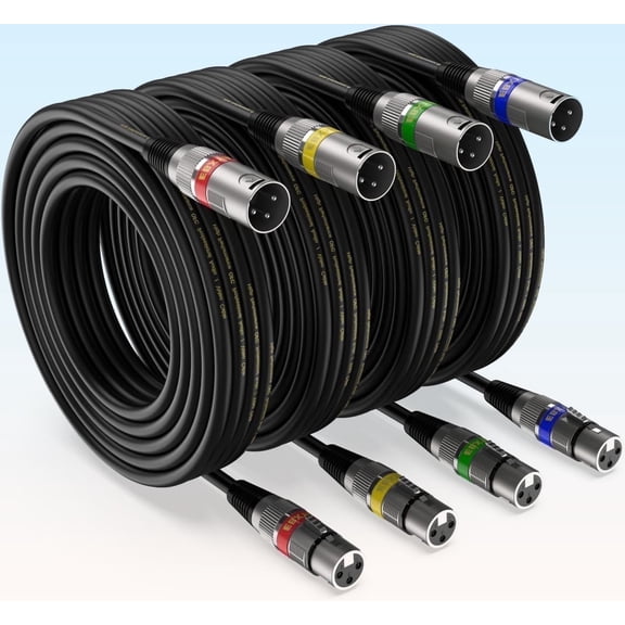 XLR Male to Female Audio Cable, EBXYA Color-Coded Balanced Microphone Cable Set, 15ft 4-Pack with Figure-8 Winding for Mixer, PA System & Studio Recording