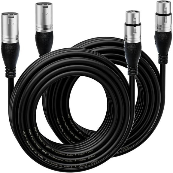 XLR Cable Male to Female 20ft 2-Pack By EBXYA, Shielded & Oxygen-Free Copper for Home Studio, Podcast Setup and Live Streaming