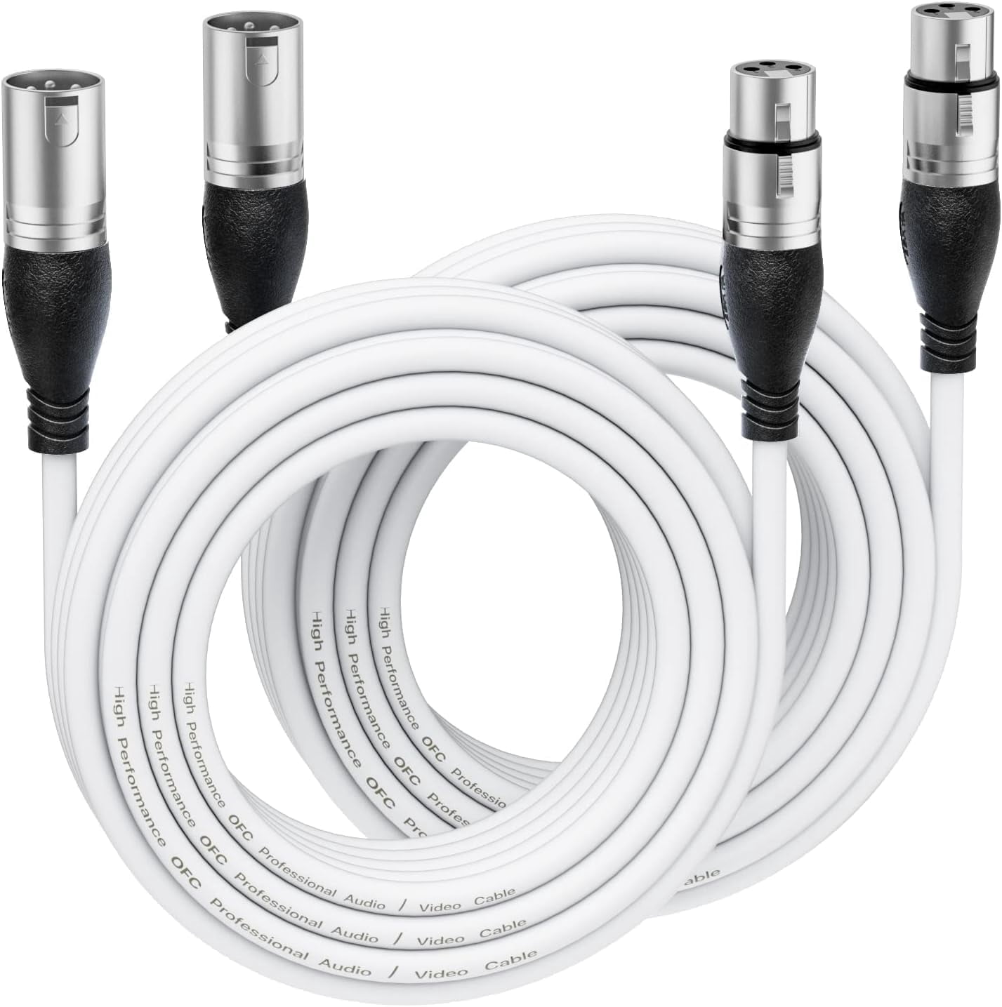EBXYA XLR Cable Male to Female 20ft (6.1m) 2-Pack with Gold-Plated Connectors & Clean Low-Profile Jacket for Stage Monitoring, Fixed Install & Studio