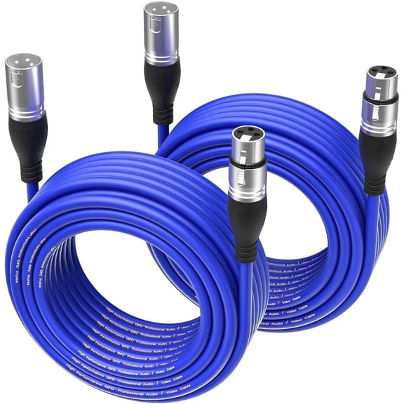 EBXYA XLR Cable Male to Female 20ft (6.1m) 2-Pack with Gold-Plated Connectors & Durable Blue Jacket for Microphones, PA Systems & Studio Use