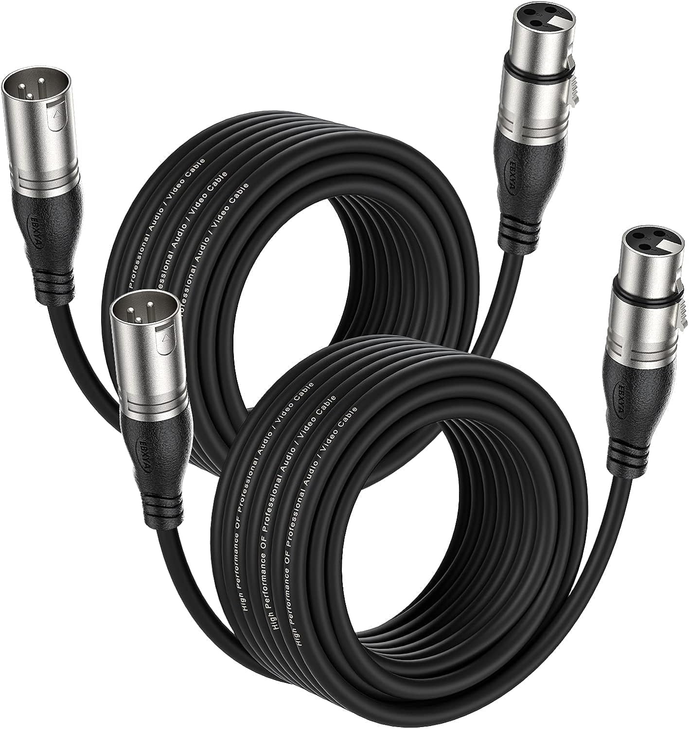 EBXYA XLR Microphone Cable 25ft 2-Pack, Oxygen-Free Copper with Gold-Plated Connectors & Flexible PVC Jacket for Studio Recording, Live Sound & Home Podcasting
