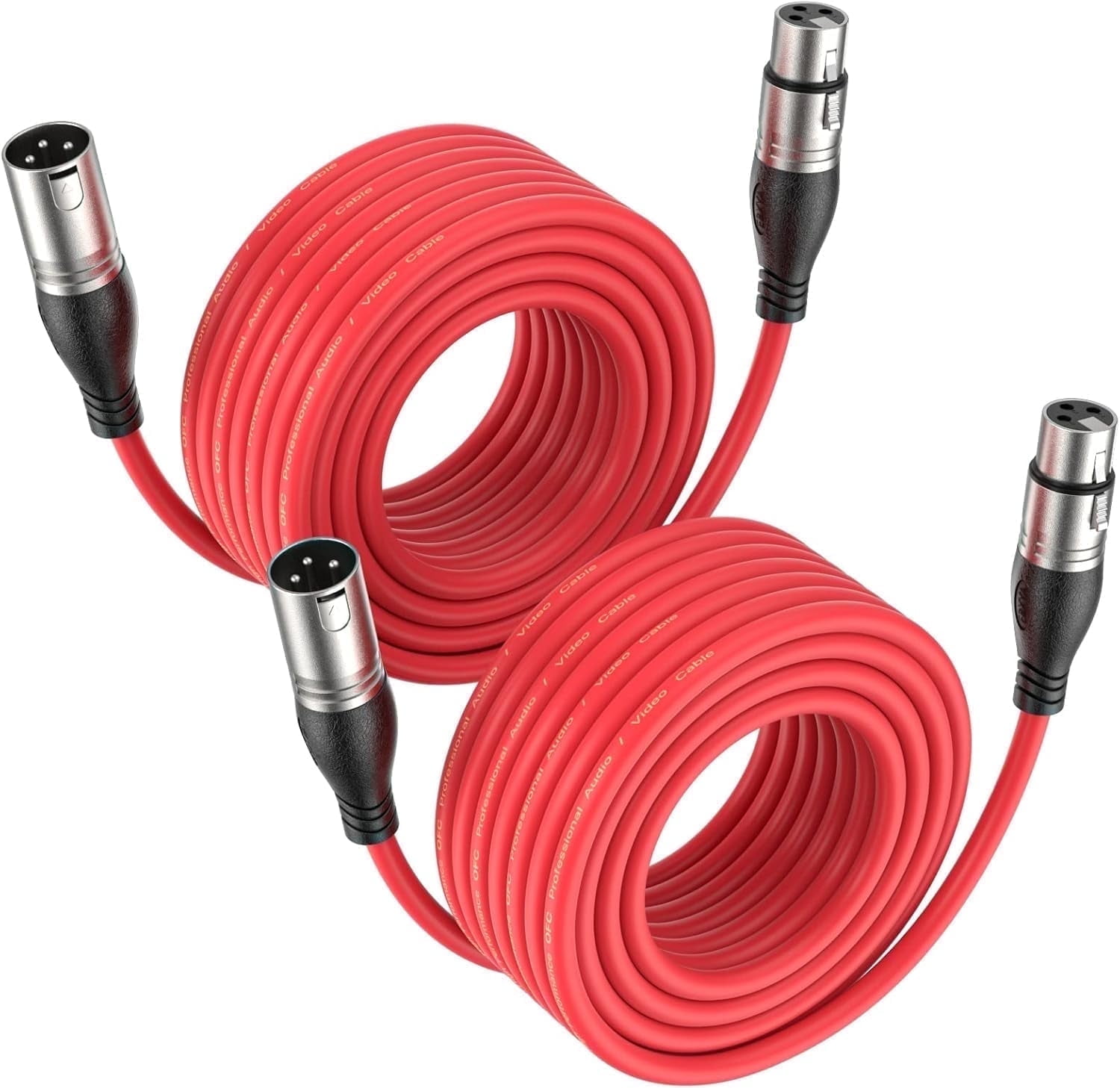 Red XLR Cable Male to Female 25ft 2-Pack By EBXYA, Color-Coded & Tangle-Free for Multi-Channel Setup, Live Stage and Studio