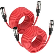 Red XLR Cable Male to Female 25ft 2-Pack By EBXYA, Color-Coded & Tangle-Free for Multi-Channel Setup, Live Stage and Studio