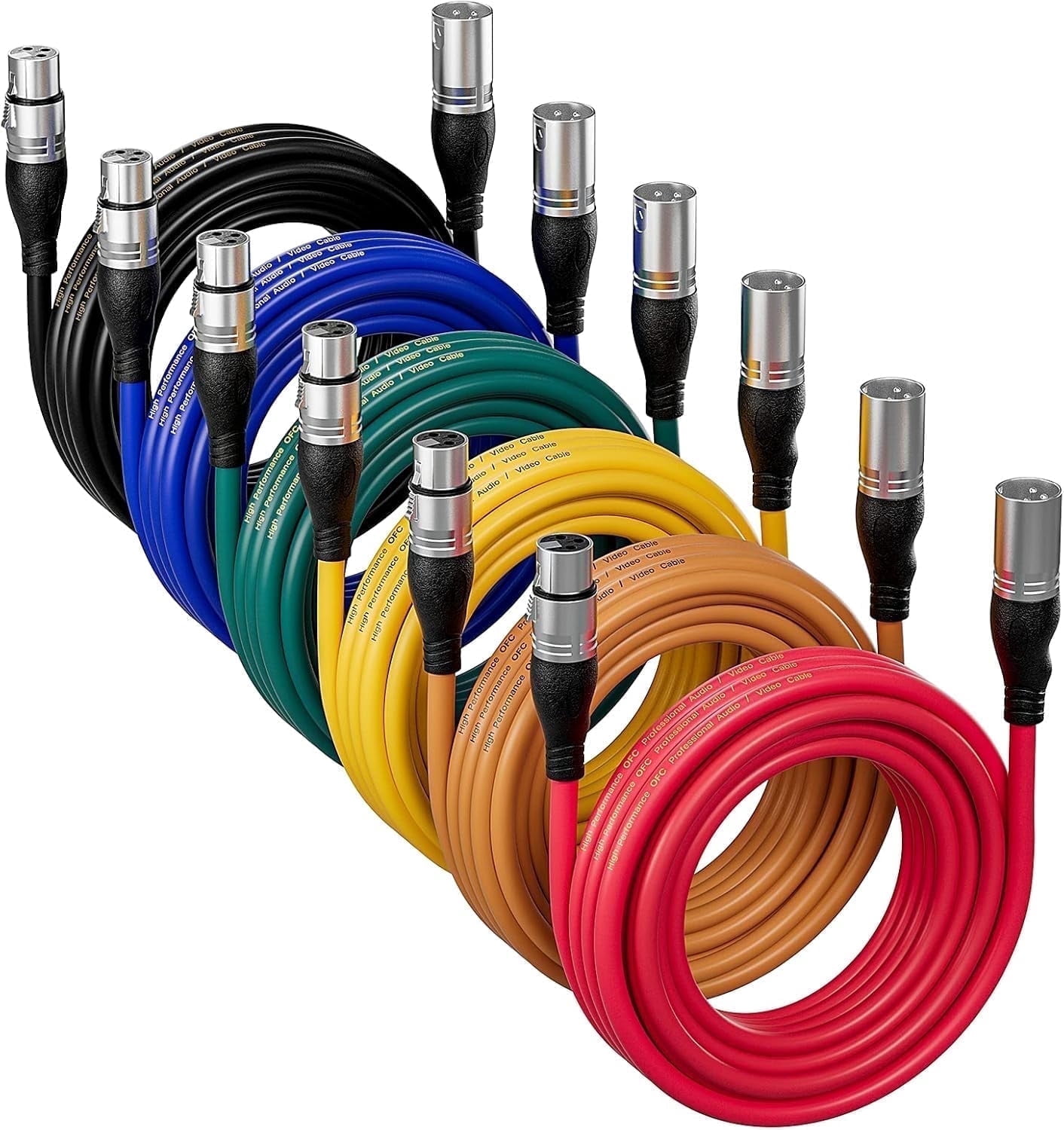 EBXYA 25 ft XLR Microphone Cable 6-Pack, Professional 3-Pin Audio Cord for Studio, Live Performance, Karaoke and Podcasting