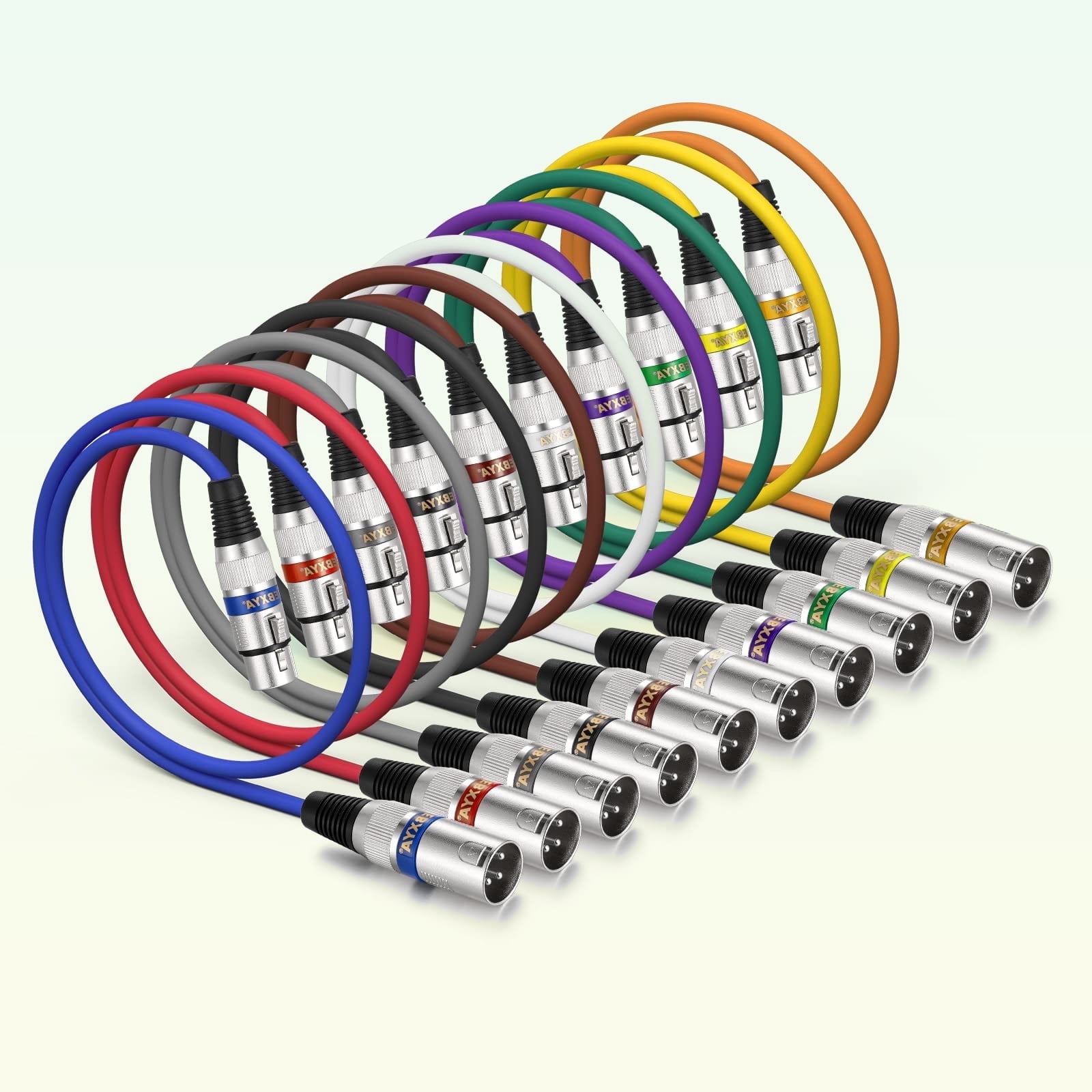 EBXYA 10-Color XLR Adapter Cable 10-Pack 2FT, Gold-Plated Male to Female Connectors & Tangle-Free Design for Studio, Live Sound, Keyboard & DJ Equipment