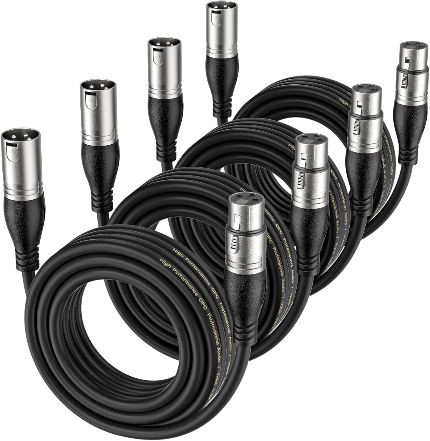 EBXYA XLR Cable Male to Female 35ft (10.7m) 4-Pack, 24AWG with Neatly Coiled Bag for Quick Setup, Stage Monitoring & Portable PA Rigs