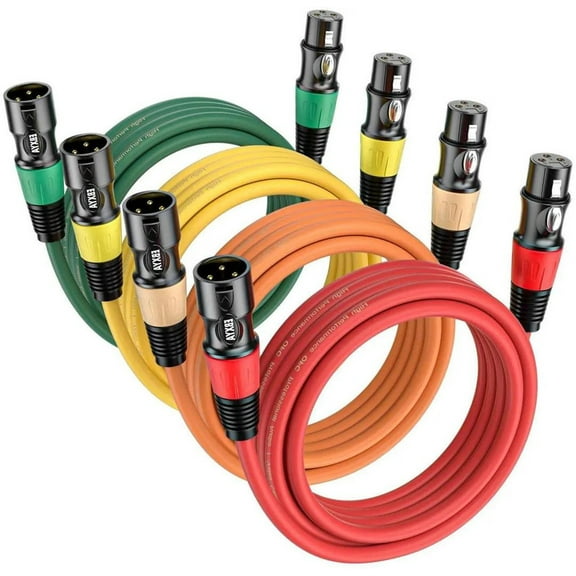 EBXYA XLR Cables 4-Pack 6ft, Color-Coded Balanced Set & Tangle-Free for Multi-Mic Setup, Home Studio & Podcast