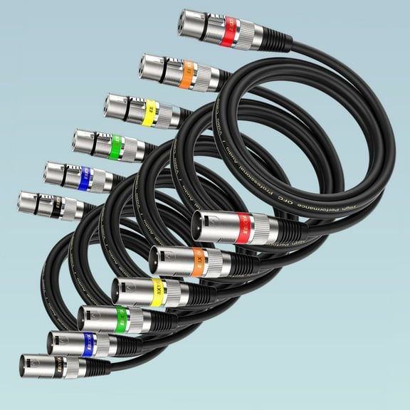 XLR Microphone Cables 6-Pack with Color Coded Connectors, EBXYA Balanced XLR to XLR Cable 0.6M, High Performance OFC for Easy Setup, Studio, Live Sound, Church & PA Systems