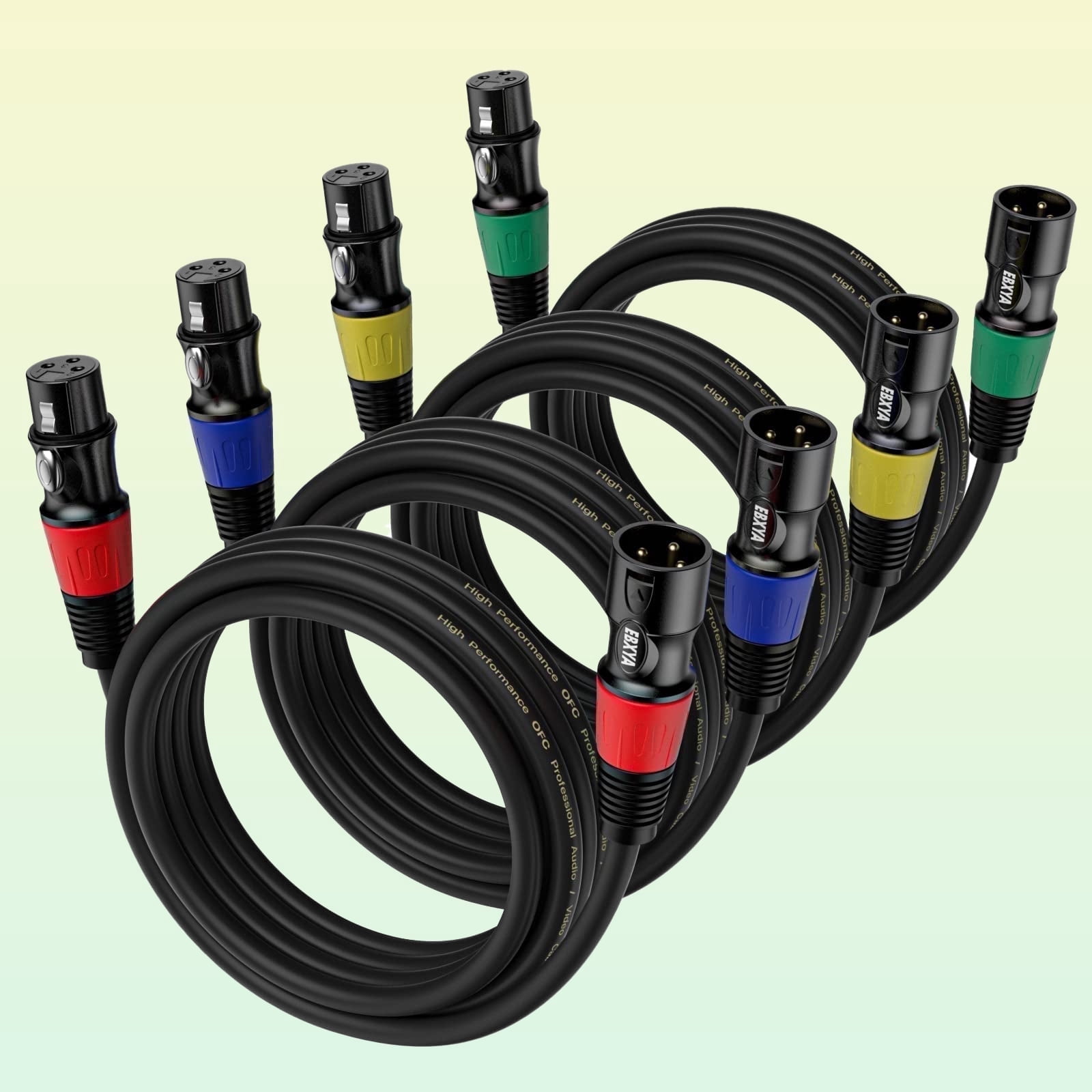EBXYA XLR Male to Female Cable 6ft 4-Pack, with Color-Coded Connectors & Tangle-Free Design for Multi-Mic Setups, Home Studio & Live Sound