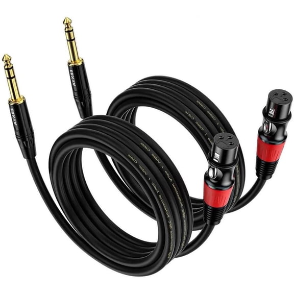 EBXYA Female XLR to 1/4 Inch Cable 2m 2-Pack, XLR to TRS Balanced with Red Boot for Stage Monitors, Mixer Input & Studio